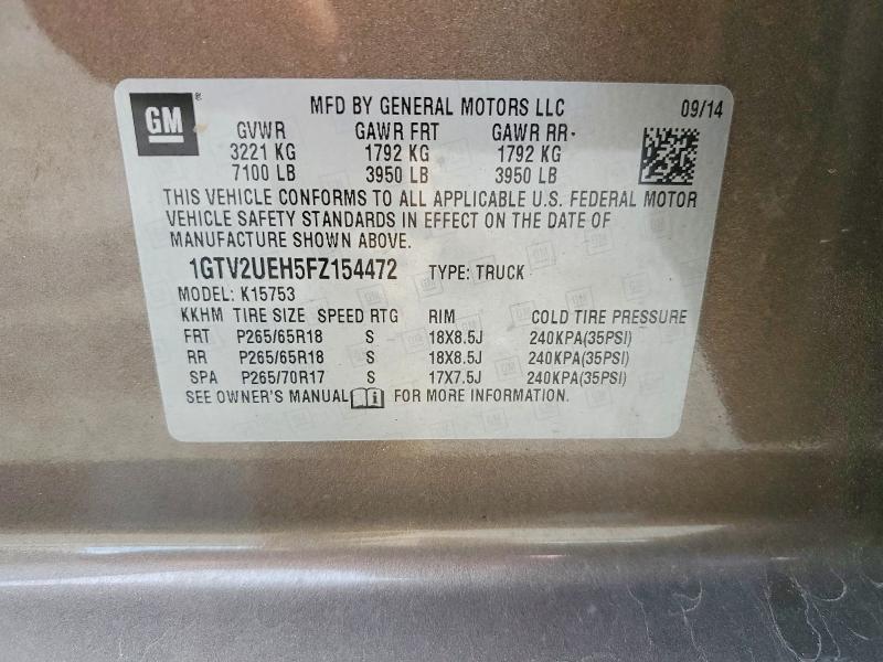 53430296 :رقم المزاد ، 1GTV2UEH5FZ154472 vin ، 2015 Gmc Sierra مزاد بيع