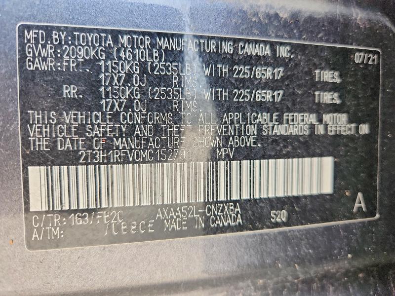 Продажа на аукционе авто 2021 Toyota Rav4, vin: 2T3H1RFV0MC152791, номер лота: 52780196
