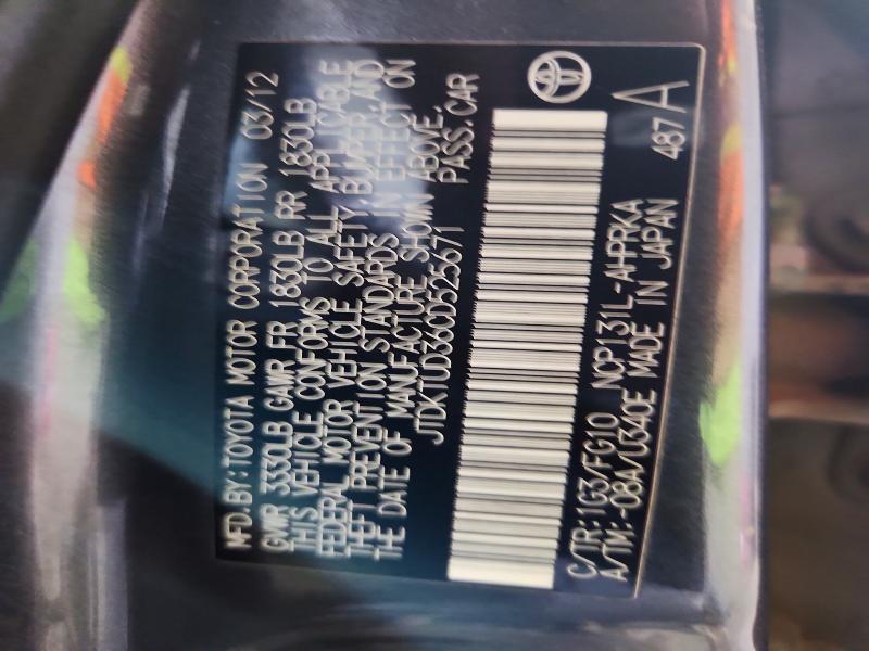 52191676 :رقم المزاد ، JTDKTUD36CD525671 vin ، 2012 Toyota Yaris مزاد بيع