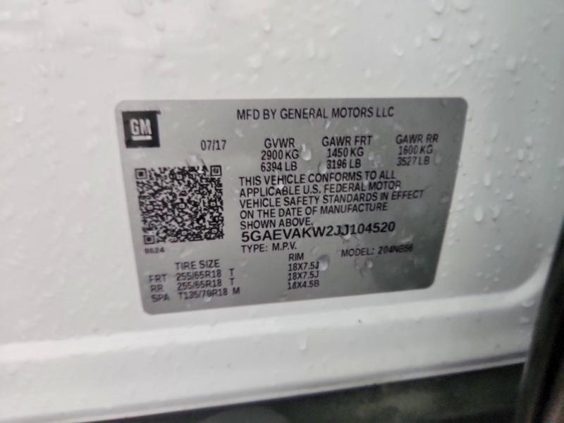 2018 Buick Enclave მანქანა იყიდება აუქციონზე, vin: 5GAEVAKW2JJ104520, აუქციონის ნომერი: 55233796