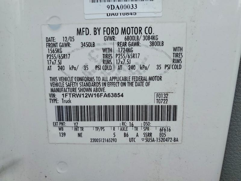 54558716 :رقم المزاد ، 1FTRW12W16FA63854 vin ، 2006 Ford F150 مزاد بيع