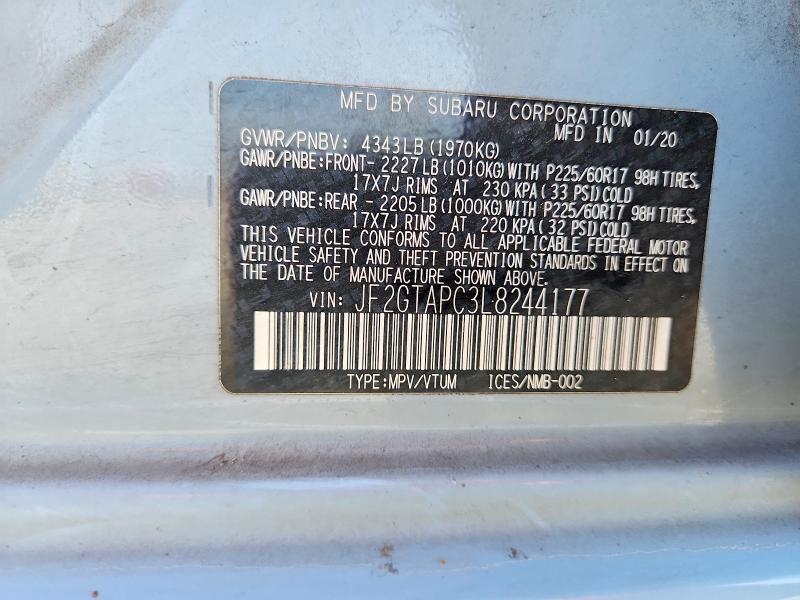 55386526 :رقم المزاد ، JF2GTAPC3L8244177 vin ، 2020 Subaru Crosstrek مزاد بيع
