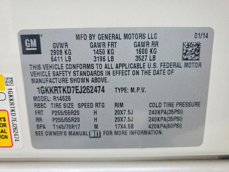 2014 Gmc Acadia მანქანა იყიდება აუქციონზე, vin: 1GKKRTKD7EJ262474, აუქციონის ნომერი: 52658546