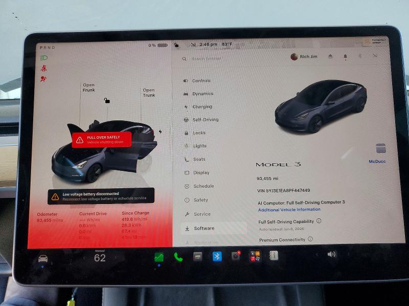 2023 Tesla Model 3 მანქანა იყიდება აუქციონზე, vin: 5YJ3E1EA8PF447449, აუქციონის ნომერი: 54135396