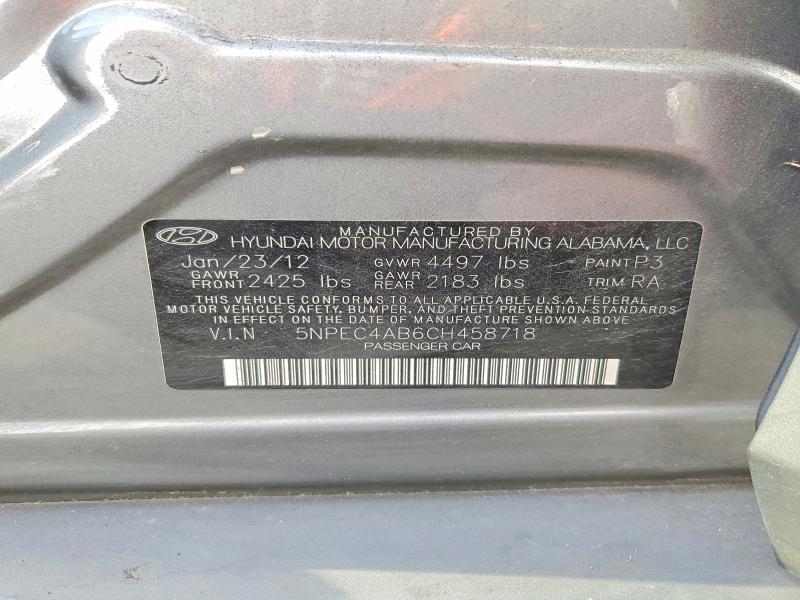 2012 Hyundai Sonata მანქანა იყიდება აუქციონზე, vin: 5NPEC4AB6CH458718, აუქციონის ნომერი: 53759926