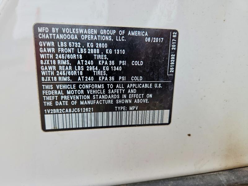 55363466 :رقم المزاد ، 1V2BR2CA8JC512621 vin ، 2018 Volkswagen Atlas مزاد بيع