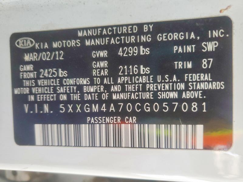 Продажа на аукционе авто 2012 Kia Optima, vin: 5XXGM4A70CG057081, номер лота: 54177036