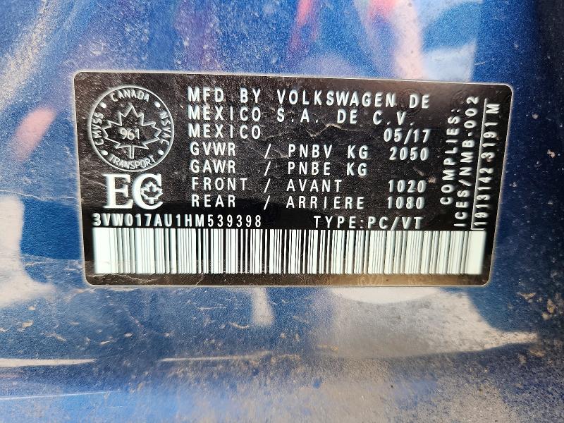 Продажа на аукционе авто 2017 Volkswagen Golf Sportwagen, vin: 3VW017AU1HM539398, номер лота: 53211216