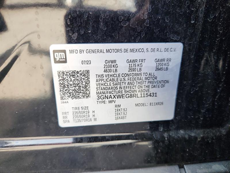 2024 Chevrolet Equinox მანქანა იყიდება აუქციონზე, vin: 3GNAXWEG8RL115431, აუქციონის ნომერი: 53116456
