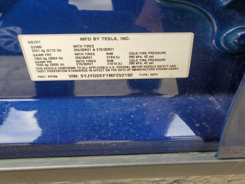 Продажа на аукционе авто 2021 Tesla Model Y, vin: 5YJYGDEF7MF252192, номер лота: 54238216