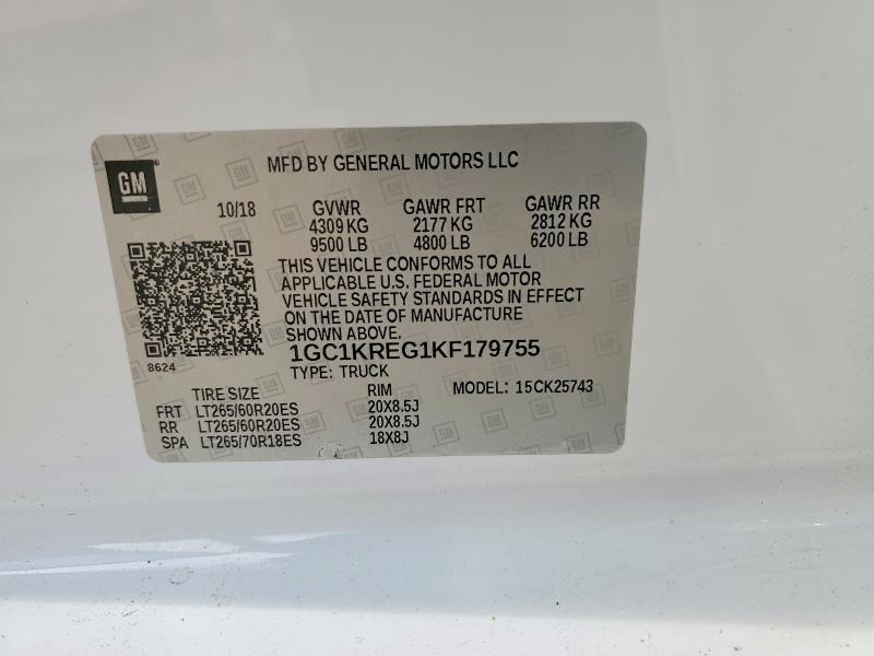 Продаж на аукціоні авто 2019 Chevrolet Silverado, vin: 1GC1KREG1KF179755, номер лоту: 54086886