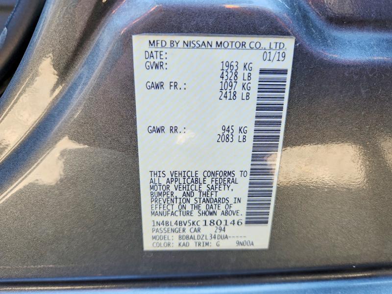 52739556 :رقم المزاد ، 1N4BL4BV5KC180146 vin ، 2019 Nissan Altima مزاد بيع