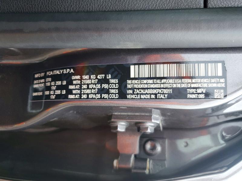 2019 Jeep Renegade მანქანა იყიდება აუქციონზე, vin: ZACNJABB9KPK78011, აუქციონის ნომერი: 54490516
