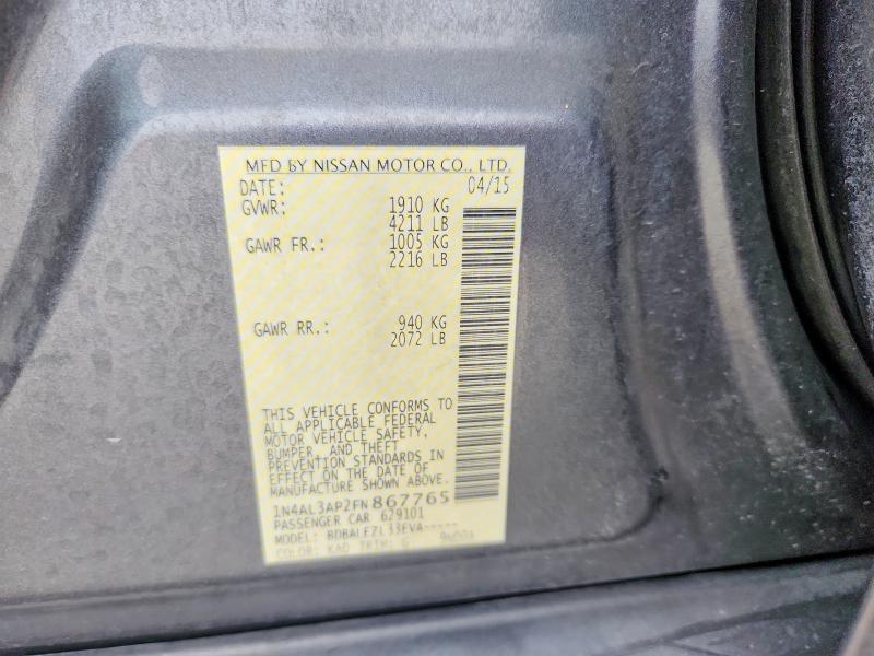 52730166 :رقم المزاد ، 1N4AL3AP2FN867765 vin ، 2015 Nissan Altima مزاد بيع
