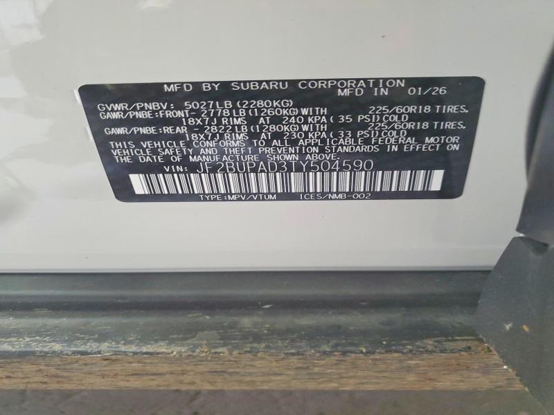 Продажа на аукционе авто 2026 Subaru Outback, vin: JF2BUPAD3TY504590, номер лота: 52802956