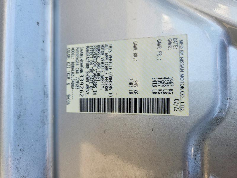 Продаж на аукціоні авто 2022 Nissan Altima, vin: 1N4BL4DV6NN339262, номер лоту: 54275156