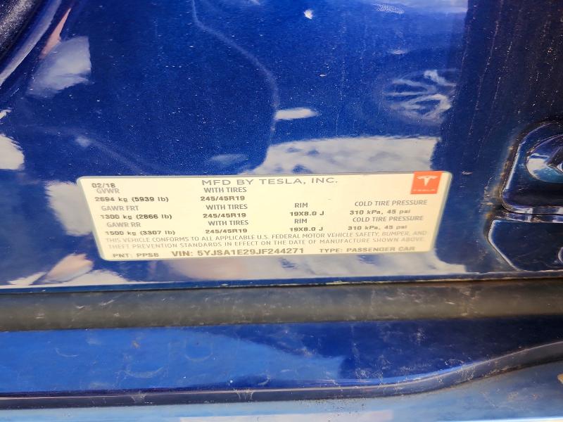 2018 Tesla Model S მანქანა იყიდება აუქციონზე, vin: 5YJSA1E29JF244271, აუქციონის ნომერი: 50649756