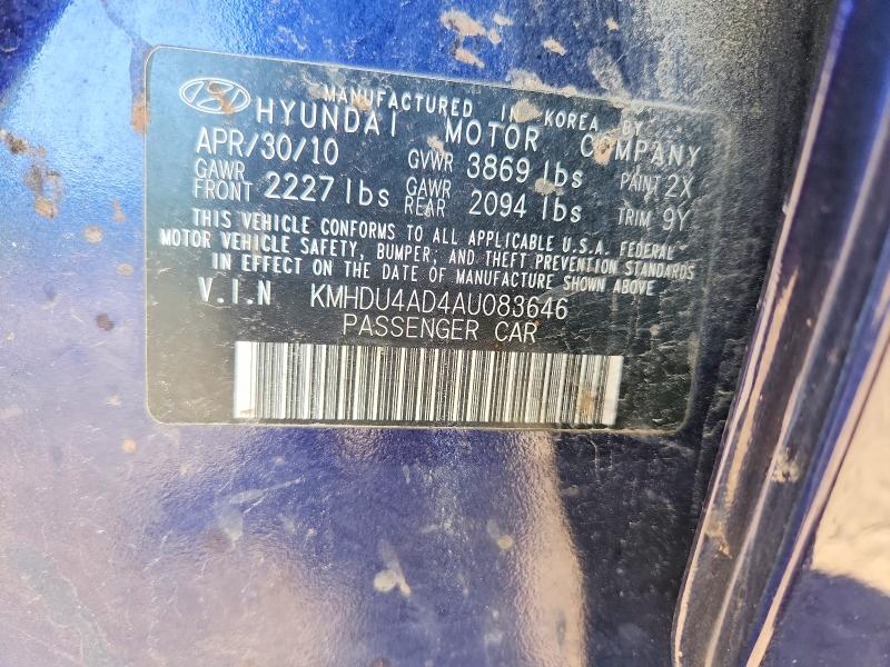 Aukcja sprzedaży 2010 Hyundai Elantra, vin: KMHDU4AD4AU083646, numer aukcji: 55195846