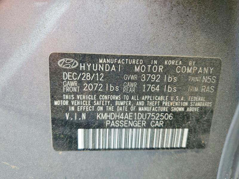 52465786 :رقم المزاد ، KMHDH4AE1DU752506 vin ، 2013 Hyundai Elantra مزاد بيع