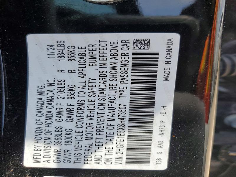 2025 Honda Civic მანქანა იყიდება აუქციონზე, vin: 2HGFE1E5XSH473507, აუქციონის ნომერი: 52339146