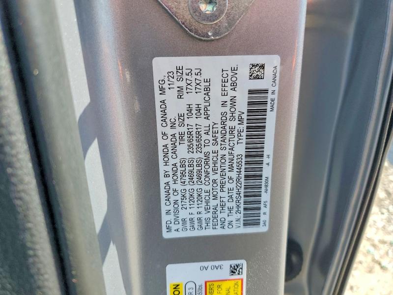 Aukcja sprzedaży 2024 Honda Cr-v, vin: 2HKRS4H22RH445533, numer aukcji: 52465716