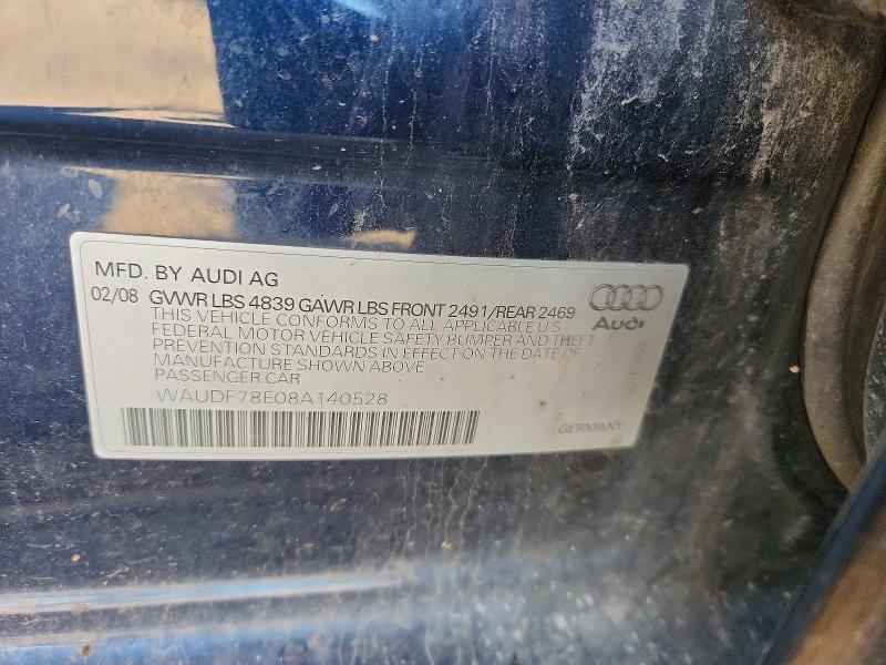 52584836 :رقم المزاد ، WAUDF78E08A140528 vin ، 2008 Audi A4 مزاد بيع
