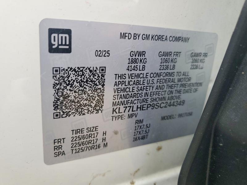 52541406 :رقم المزاد ، KL77LHEP9SC244349 vin ، 2025 Chevrolet Trax مزاد بيع