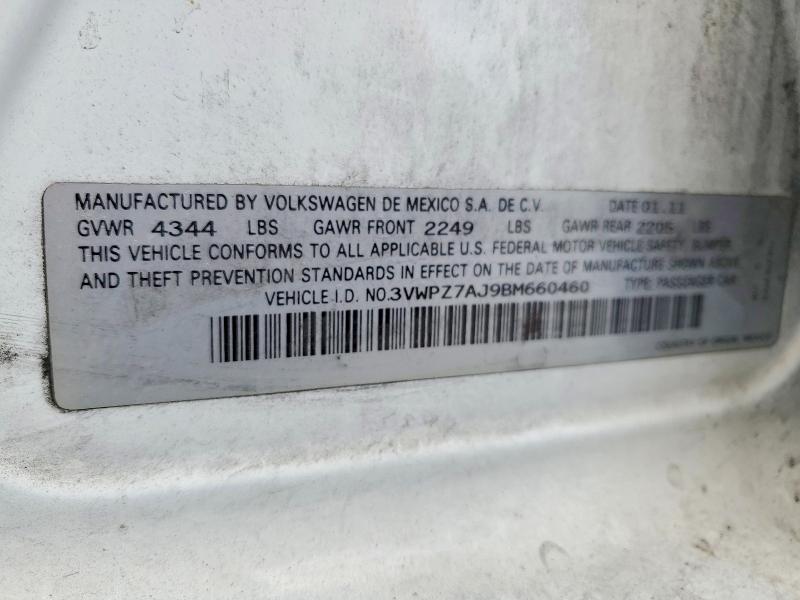 2011 Volkswagen Jetta მანქანა იყიდება აუქციონზე, vin: 3VWPZ7AJ9BM660460, აუქციონის ნომერი: 55393466
