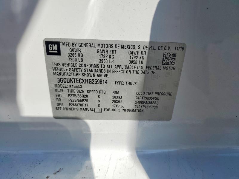 Aukcja sprzedaży 2017 Chevrolet Silverado, vin: 3GCUKTECXHG259814, numer aukcji: 55157516