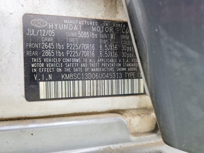 2006 Hyundai Santa Fe მანქანა იყიდება აუქციონზე, vin: KM8SC13D06U045313, აუქციონის ნომერი: 50110546