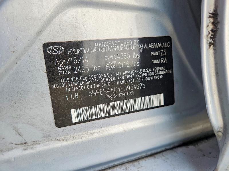 2014 Hyundai Sonata მანქანა იყიდება აუქციონზე, vin: 5NPEB4AC4EH934625, აუქციონის ნომერი: 55370886