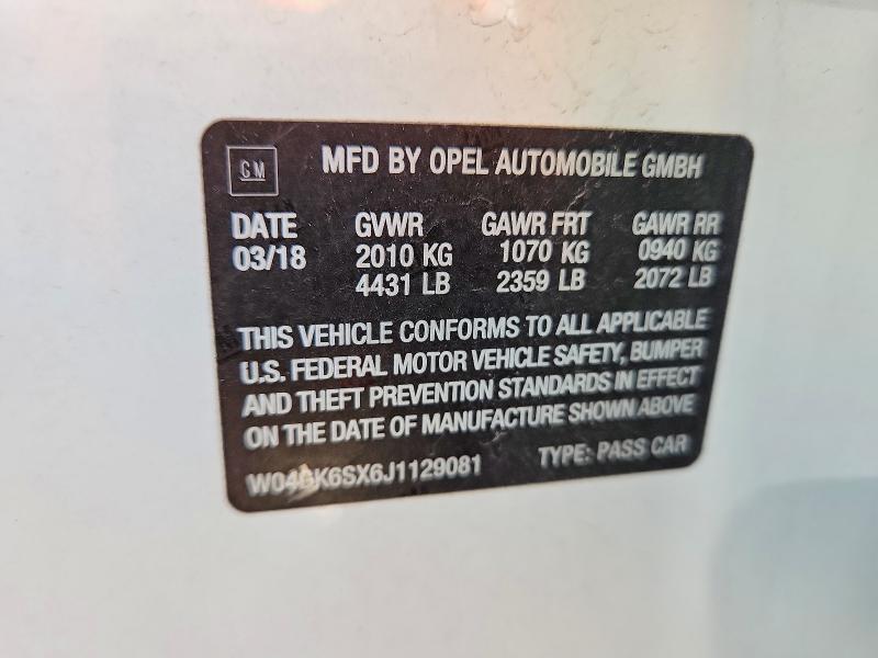 Продажа на аукционе авто 2018 Buick Regal, vin: W04GK6SX6J1129081, номер лота: 53104396