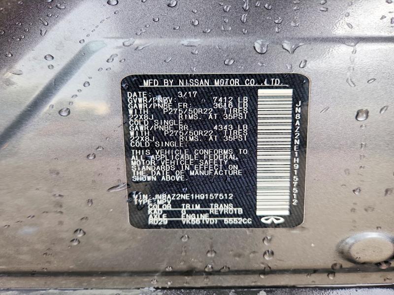 54400726 :رقم المزاد ، JN8AZ2NE1H9157512 vin ، 2017 Infiniti Qx80 مزاد بيع