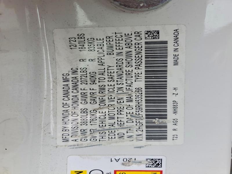 54144006 :رقم المزاد ، 2HGFE2F59RH535266 vin ، 2024 Honda Civic مزاد بيع