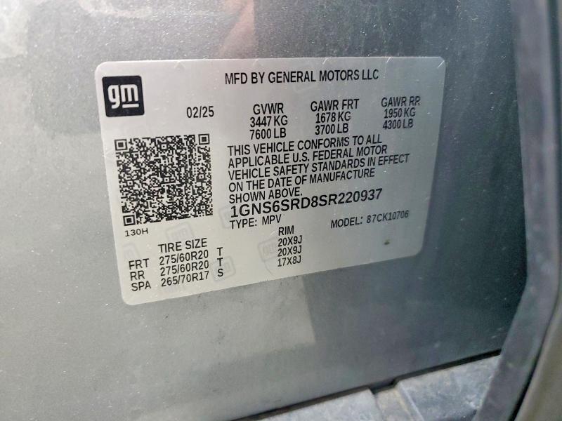 Aukcja sprzedaży 2025 Chevrolet Tahoe, vin: 1GNS6SRD8SR220937, numer aukcji: 54674526