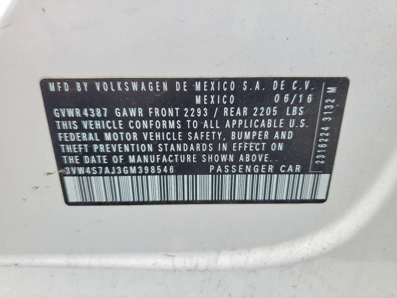 Aukcja sprzedaży 2016 Volkswagen Jetta, vin: 3VW4S7AJ3GM398546, numer aukcji: 54184226
