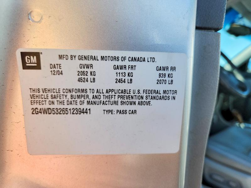 54836766 :رقم المزاد ، 2G4WD532651239441 vin ، 2005 Buick Lacrosse مزاد بيع
