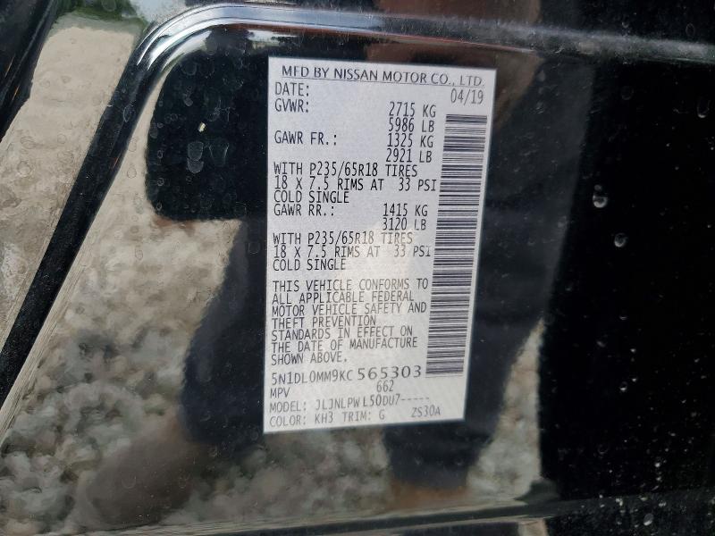 52555646 :رقم المزاد ، 5N1DL0MM9KC565303 vin ، 2019 Infiniti Qx60 مزاد بيع