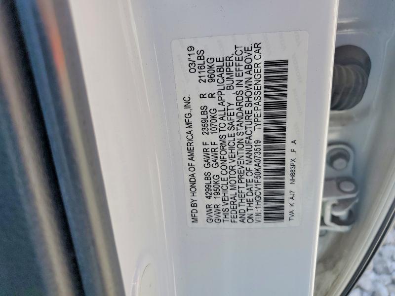 53793516 :رقم المزاد ، 1HGCV1F50KA073519 vin ، 2019 Honda Accord مزاد بيع