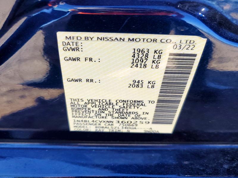 Продажа на аукционе авто 2022 Nissan Altima, vin: 1N4BL4CVXNN360259, номер лота: 52296696