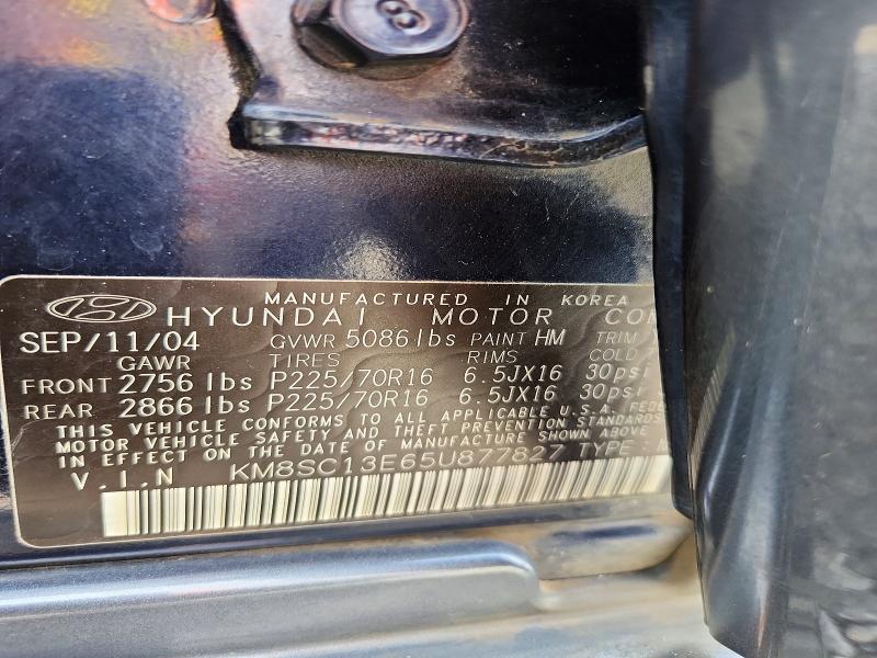 Aukcja sprzedaży 2005 Hyundai Santa Fe, vin: KM8SC13E65U877827, numer aukcji: 54230736