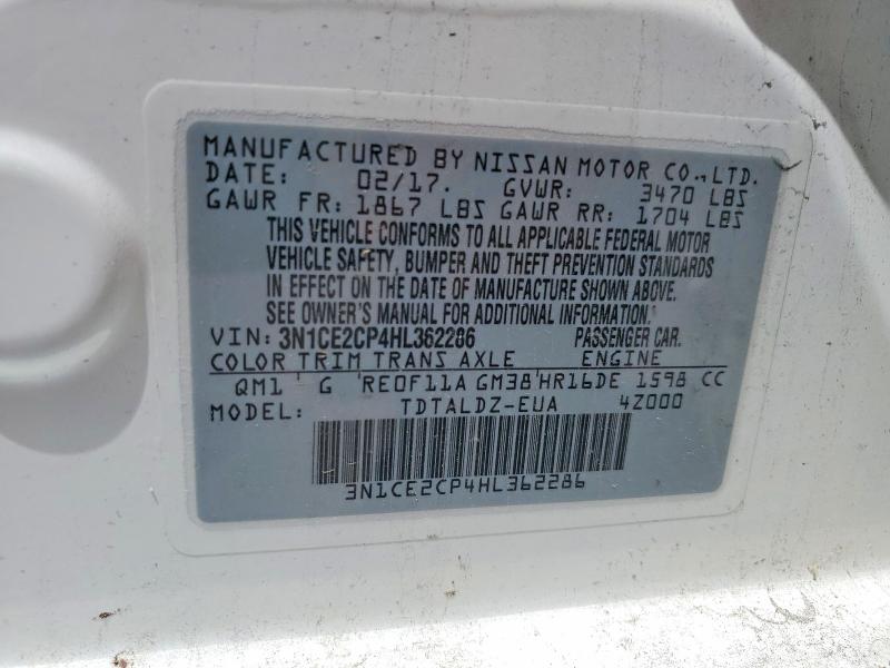 2017 Nissan Versa Note მანქანა იყიდება აუქციონზე, vin: 3N1CE2CP4HL362286, აუქციონის ნომერი: 55071546