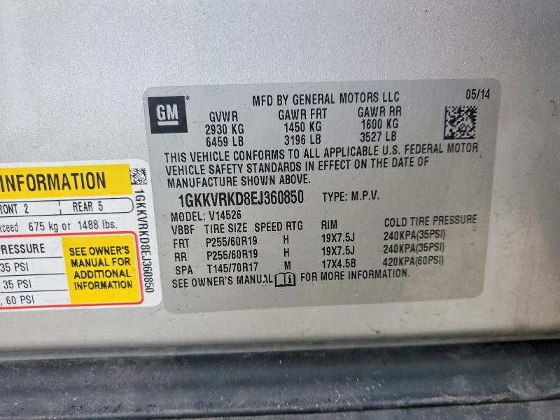 2014 Gmc Acadia მანქანა იყიდება აუქციონზე, vin: 1GKKVRKD8EJ360850, აუქციონის ნომერი: 53826376