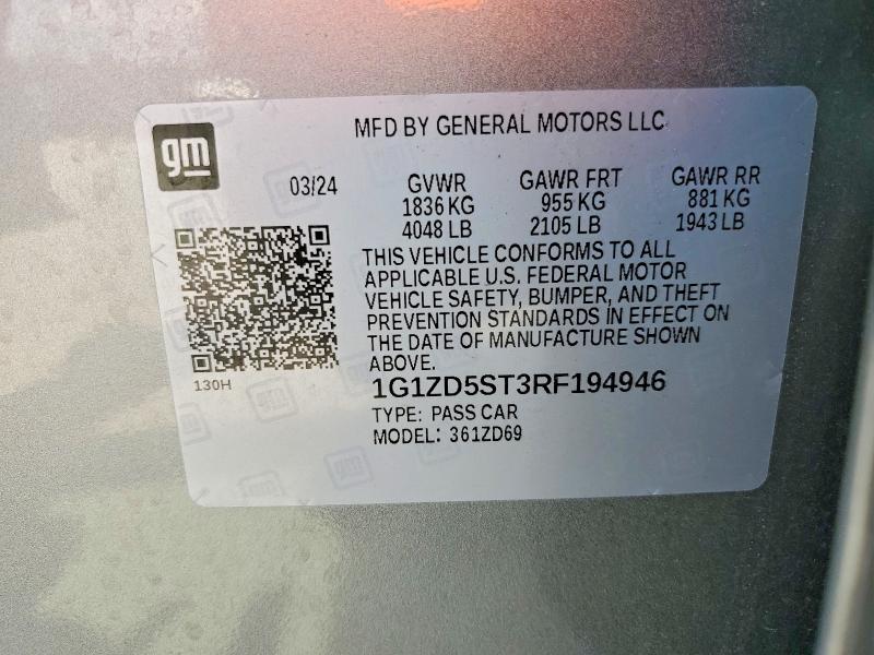 Продажа на аукционе авто 2024 Chevrolet Malibu, vin: 1G1ZD5ST3RF194946, номер лота: 52992006