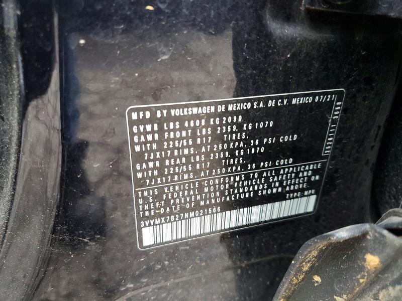 Продажа на аукционе авто 2022 Volkswagen Taos, vin: 3VVMX7B27NM021566, номер лота: 52996336
