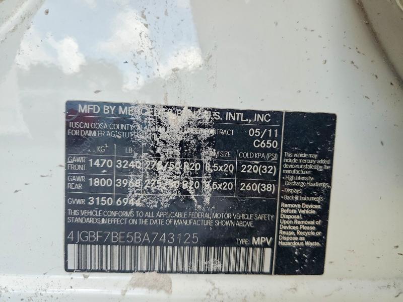 54231326 :رقم المزاد ، 4JGBF7BE5BA743125 vin ، 2011 Mercedes-benz Gl مزاد بيع