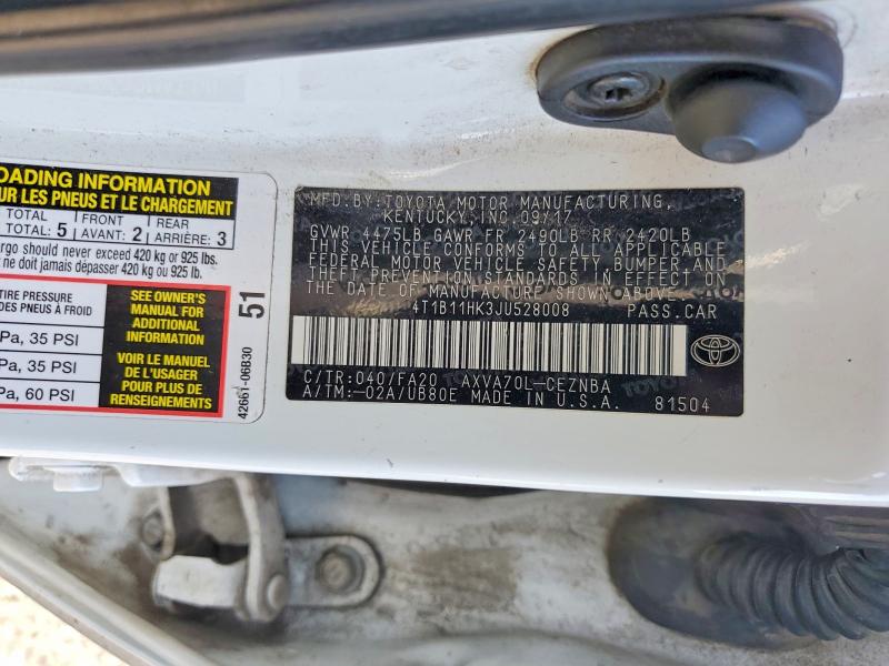 Продажа на аукционе авто 2018 Toyota Camry, vin: 4T1B11HK3JU528008, номер лота: 54200746