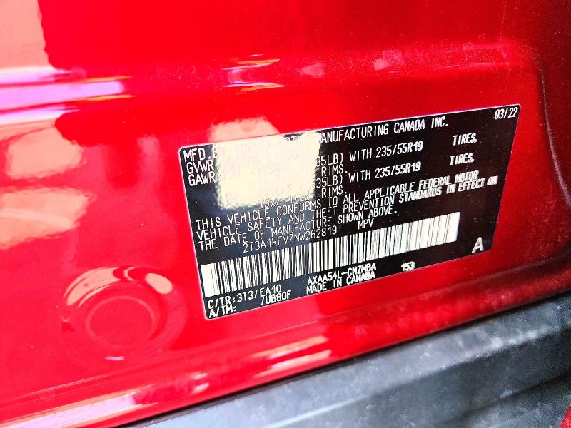 53431336 :رقم المزاد ، 2T3A1RFV7NW262819 vin ، 2022 Toyota Rav4 مزاد بيع
