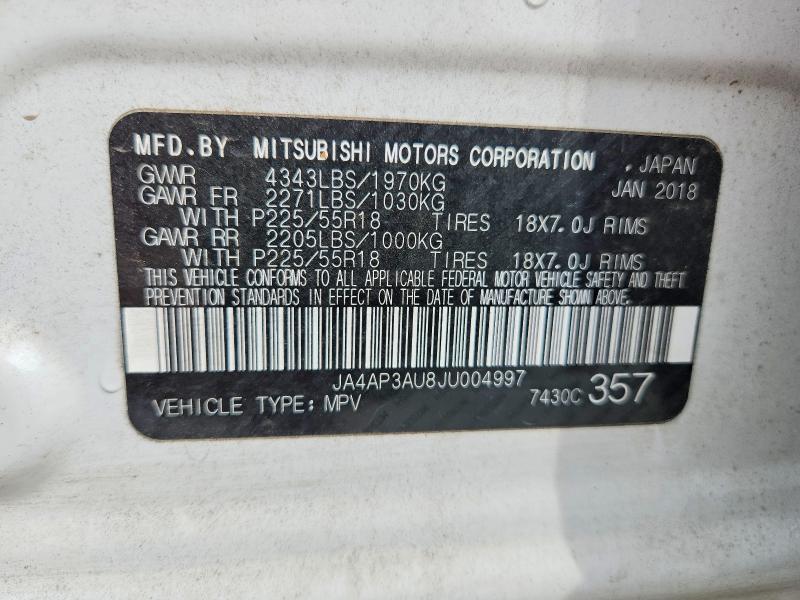 51550236 :رقم المزاد ، JA4AP3AU8JU004997 vin ، 2018 Mitsubishi Outlander Sport مزاد بيع
