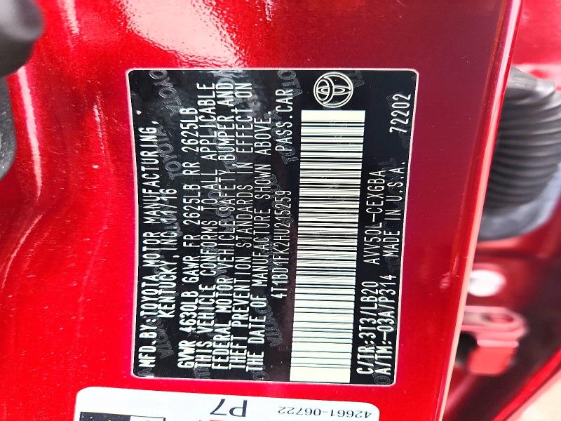 2017 Toyota Camry Hybrid მანქანა იყიდება აუქციონზე, vin: 4T1BD1FK2HU215259, აუქციონის ნომერი: 54668806